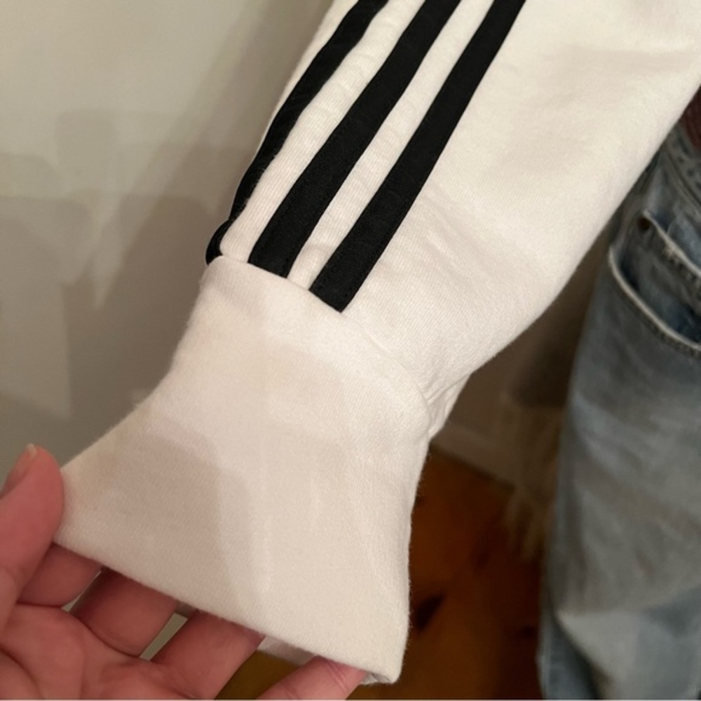 adidas White Cropped Hoodie with Black Logo and Stripe - Picture 4 of 12